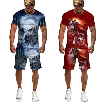 Komplet Męska Las wilk 3d drukowane T strój z ko