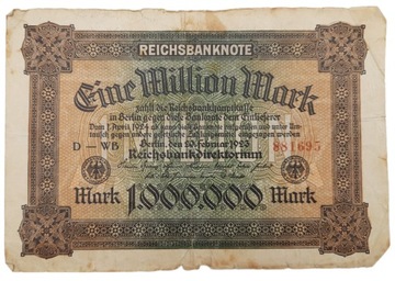 Stary Banknot Niemcy 1 milion marek 1923