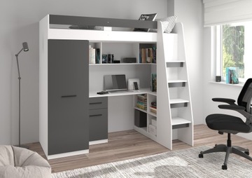 Hi5 prawy biały/grafit łóżko piętrowe