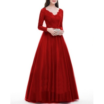 Damskie sukienki wizytowe Siateczkowa koronkowa suknia ślubna z długim rękawem Suknia wieczorowa