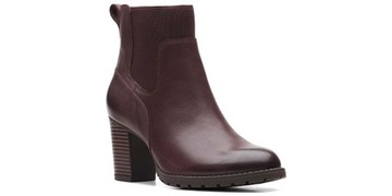 Clarks Botki damskie Verona Ease bordowe skórzane wsuwane 37