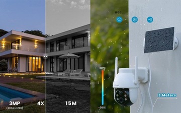 НАРУЖНАЯ СОЛНЕЧНАЯ ВРАЩАЮЩАЯСЯ КАМЕРА WIFI 2K 3MPx ВОДОНЕПРОНИЦАЕМАЯ 4x ZOOM 2 шт.