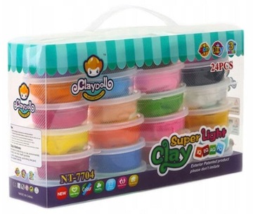 Magiczna Plastelina Masa Super Clay PIANKOLINA ZESTAW 24 SZTUK + AKCESORIA