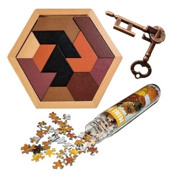 LOGIC SET - prezent dla nastolatka ucznia słoneczniki klucze tangram puzzle