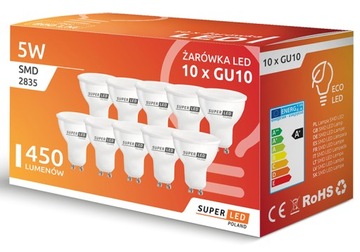 10x Żarówka LED GU10 5W SuperLED 450lm 45W