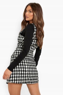 Boohoo NG6 eqm TWEEDOWA MINI SUKIENKA PEPITKA WZÓR V-NECK M