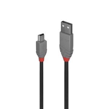 Lindy 36724 USB 2.0 A — линейный кабель Mini-B Anthra — 3 м
