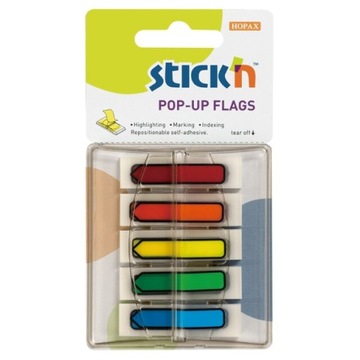 Zakładki indeksujące STICKIN strzałki 5 kolorów w plastikowym podajniku
