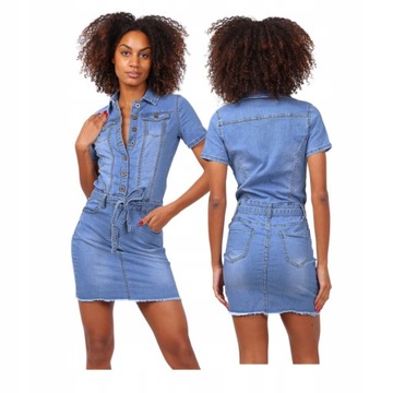 MB386 JEANSOWA SUKIENKA GUZIKI PASEK JEANS WIOSENNA NA LATO MINI MODNA 38 M