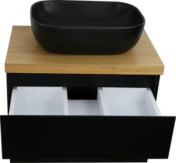 МАТОВЫЙ ЧЕРНЫЙ ШКАФ ДЛЯ ВАННОЙ С ДУБОВОЙ СТОЛЕШНИЦЕЙ 50 СМ