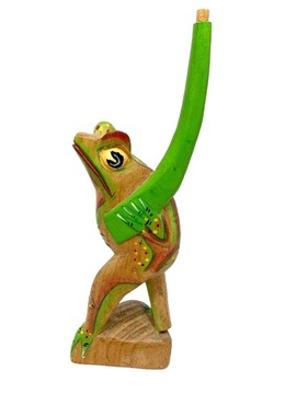 FIGURKA DREWNO ŻABA ŻABKA DREWNIANA RZEŹBA CUDO