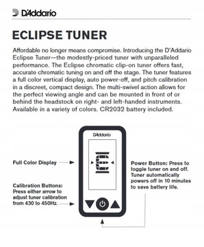 PW-CT-17BK Eclipse Tuner - tuner chromatyczny wyświetlacz cyfrowy D'Addario