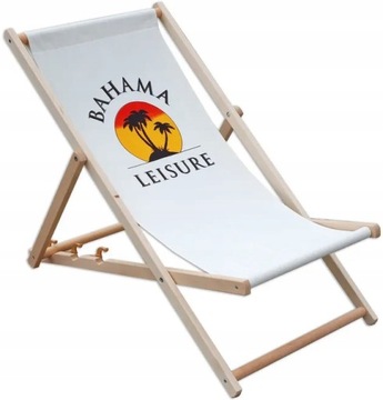 LEŻAK DREWNIANY SKŁADANY LEŻAK PLAŻOWY- OGRODOWY 100% BAHAMA Bawełna