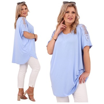 BAWEŁNIANA BLUZKA OVERSIZE TSHIRT Z KRÓTKIM RĘKAWEM LETNIA LUŹNA PLUS SIZE