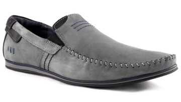 Mokasyny męskie POLSKIE buty skórzane szare 44