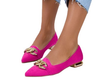 BALERINY Z ŁAŃCUCHEM NA NISKIM OZDOBNYM OBCASIE 36