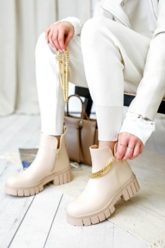 BOTKI zimowe WORKERY sztyblety TRAPERY beżowe (40)