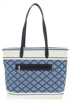 Beżowo niebieski pojemny shopper bag damski DAVID JONES