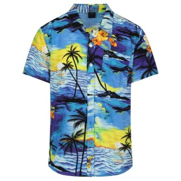 KOSZULA MĘSKA HAWAJSKA W PALMY KWIATY PLAŻA MORZE C1 NIEBIESKA - M