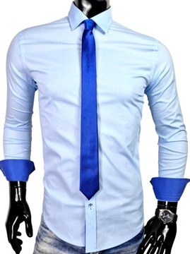 Koszula męska błękitna elegancka krawat GRATIS XL