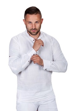 Рубашка летняя хлопковая льняная, белая S.R-1, размер 3XL