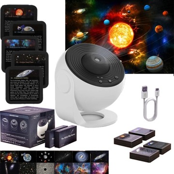PROJEKTOR GWIAZD LAMPKA NOCNA LED 13 dysków kosmos USB planetarium obrotowe