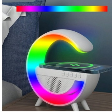 БЕЛАЯ RGB СВЕТОДИОДНАЯ ЛАМПА + ДИНАМИК + МНОГОФУНКЦИОНАЛЬНАЯ ЛАМПА ИНДУКЦИОННОГО ЗАРЯДНОГО УСТРОЙСТВА