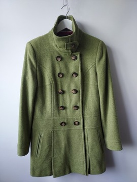 NEXT zielony dwurzędowy płaszcz wełna wool 14 42