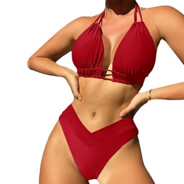 КУПАЛЬНИК БИКИНИ С ВЫСОКОЙ ПОСАДКОЙ, ИЗ ДВУХ ЧАСТЕЙ, КОСТЮМ С ЗАВЯЗКАМИ, ЦВЕТА L