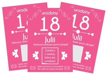 ZDRAPKI na 18 URODZINY zadania śmieszne RÓŻ 24 szt