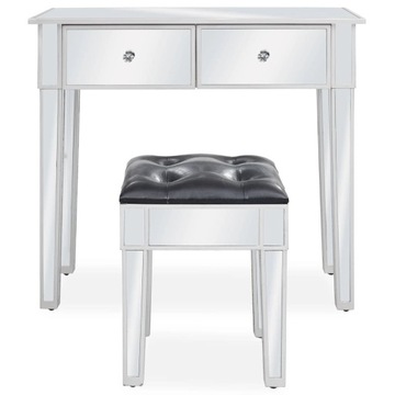 ЗЕРКАЛЬНЫЙ ТРУБОЧНЫЙ СТОЛИК С ТАБУРОМ, МДФ И СТЕКЛО