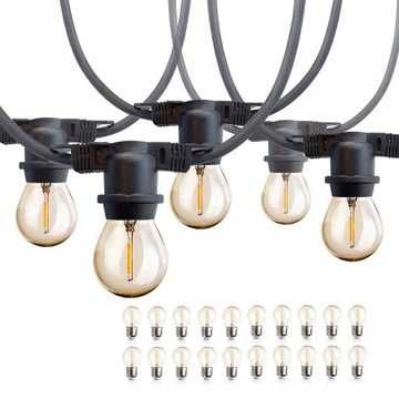 ZESTAW Girlanda ogrodowa BLOOM 20m + 20x żarówka LED E27 1,3W barwa ciepła