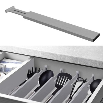 Sprężynowy organizer na przybory kuchenne Drewniana szuflada 56 cm x 6 cm x 1,5 cm