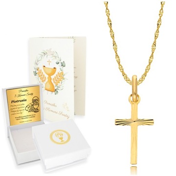 Złoty Łańcuszek z Krzyżykiem ZŁOTO 333 Chrzest Komunia Bierzmowanie Grawer