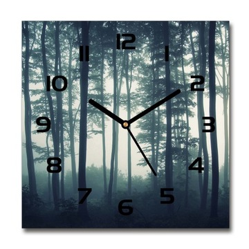 Kwadratowy cichy szklany zegar Mgła w lesie 30x30