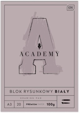 Blok rysunkowy A3 20k 100 g białe kartki ACADEMY