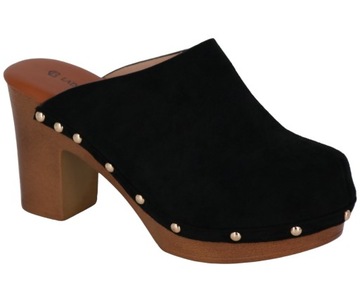 LEKKIE KLAPKI JAK DREWNIAKI NA OBCASIE LETNIE BUTY DAMSKIE CZARNE KRYTE 39