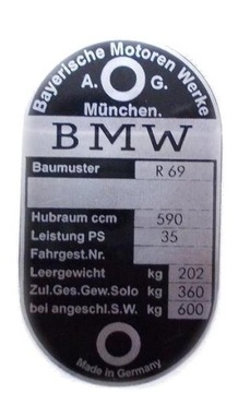 TABLICZKA ZNAMIONOWA BMW R69