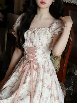 2023 Lace Fairy Dress Women Square Collar Princess
