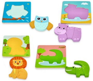 Lelin Drewniane Puzzle montessori Zwierzątka Układanka 3D Klocki