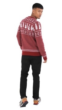Sweter Świąteczny w Norweski Wzór -Czerwony- M