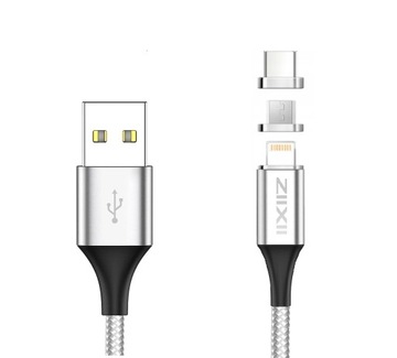 MAGNETYCZNY PRZEWÓD KABEL USB - USB TYP C / LIGHTNING / MICRO USB OPLOT 2M