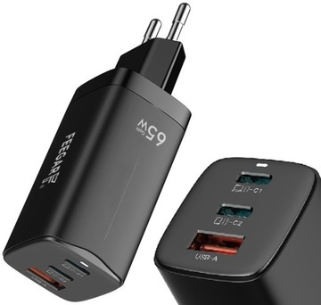 Ładowarka sieciowa Feegar GaN 65W 3xUSB QC PD TypC