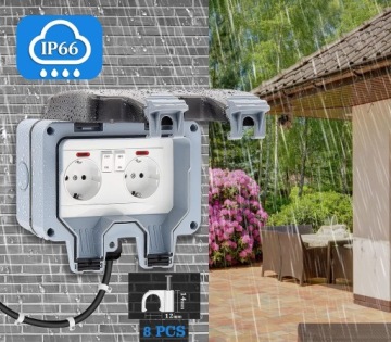 ДВОЙНАЯ РОЗЕТКА НА ПОВЕРХНОСТИ С ВЫКЛЮЧАТЕЛЕМ, ВОДОНЕПРОНИЦАЕМАЯ IP66