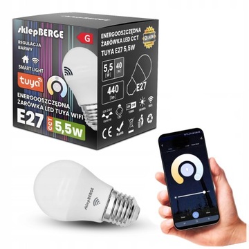 Żarówka LED SMART E27 5,5W WW-NW-CW Wi-Fi TUYA CCT