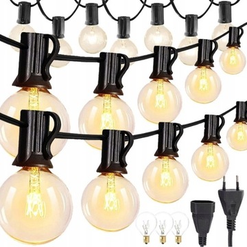 GIRLANDA LAMPKI OGRODOWA ŁAŃCUCH ŚWIETLNY 9M+30x ŻARÓWKI