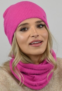 Modny Komplet z Alpaki CZAPKA KOMIN Fuksja AL2