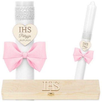 Świeca Komunijna pudełko drewno Świeca do Komunii Imienna Świeca na Komunię