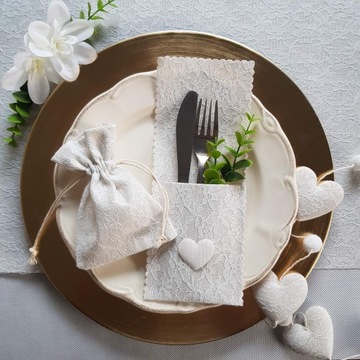 Сумка тканевая с кружевом, кремовая свадьба, 15 см.