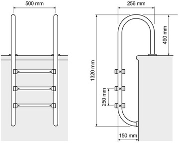Лестница для бассейна из нержавеющей стали, 3 ступеньки, 1320 мм